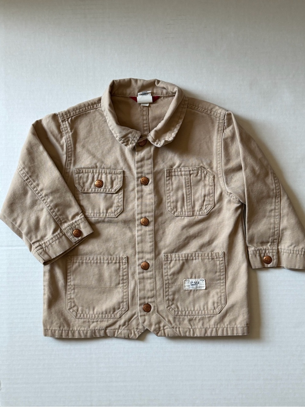 Vintage 2002 Baby Gap Kids Canvas Chore Jacket Tan 3T Utility Workwear